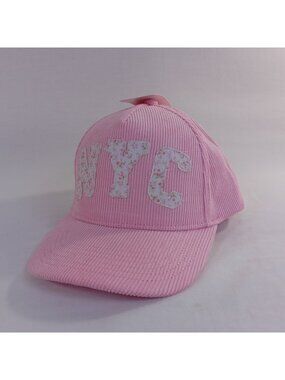 Girls Womens Pink Corduroy Snapback Hat Cap "NYC" Floral Applique Adjustable